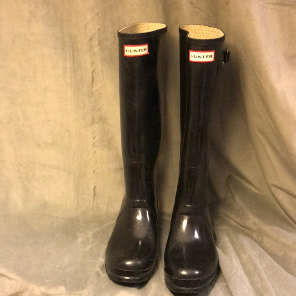 Hunter black tall rain boots